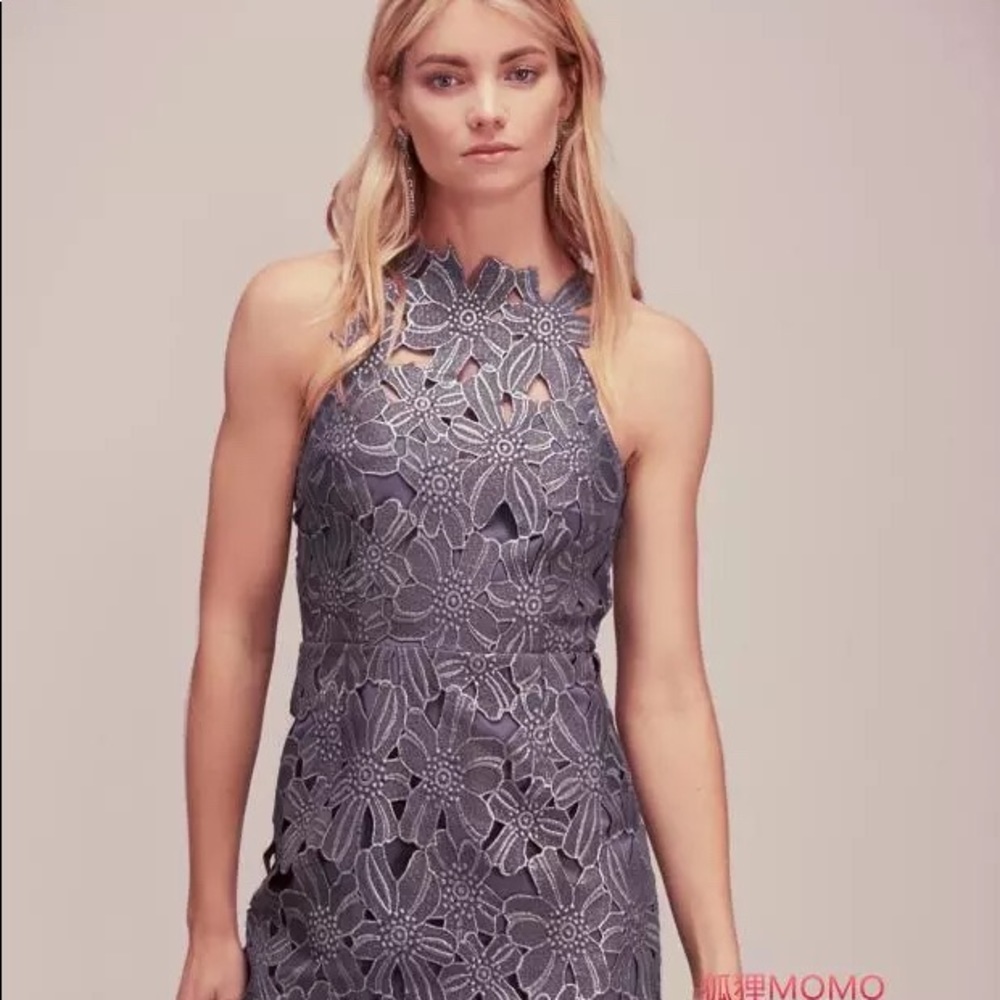 Shark Grey open back  florals lace mini dress